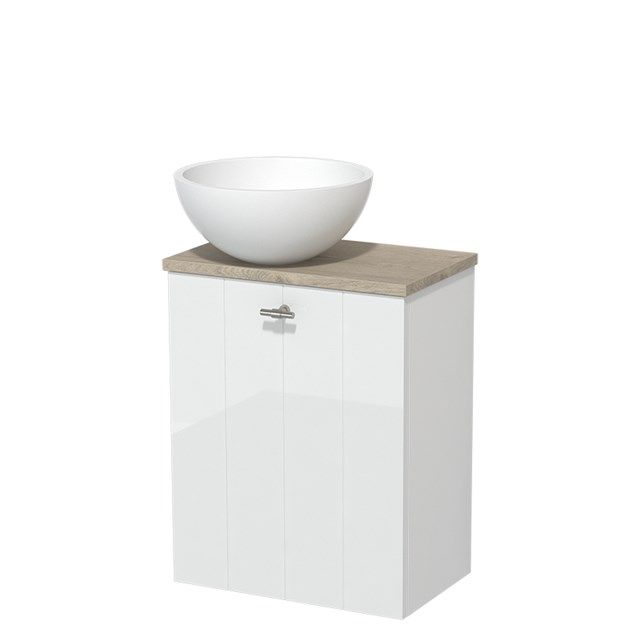 Maxaro Modulo Toiletmeubel 41 cm Hoogglans Wit Lichtgrijs Eiken