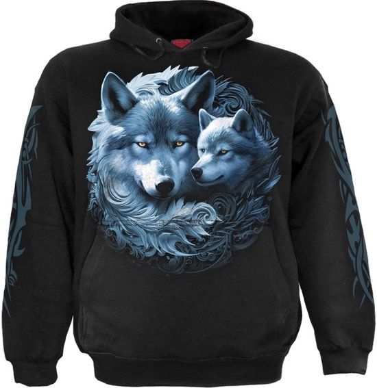 Spiral Wolf Guardian - Hoodie Heren Trui met capuchon - Zwart - M