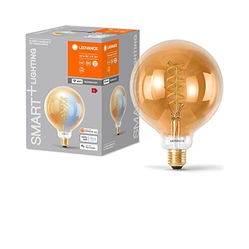 Ledvance SMART+ WIFI LED lamp, goud getint, 8W, 650lm, bolvorm met 125mm diameter & E27 voet, verstelbaar wit licht (2200-5000K), dimbaar, app of spraakbediening, lange levensduur, pak van 4