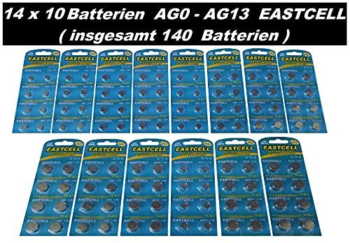 EASTCELL Set AG0-AG13 (14 blisterkaarten à 10 batterijen per AG 0,1,2,3,4,5,6,7,8,9,10,11,12,13) EinWEG