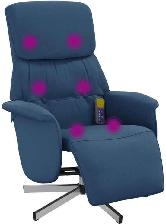 vidaXL Massagestoel verstelbaar met voetensteun stof blauw