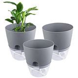 Relota 3 stuks bloempotten, grijs, 15,3 cm breed, automatische irrigatie