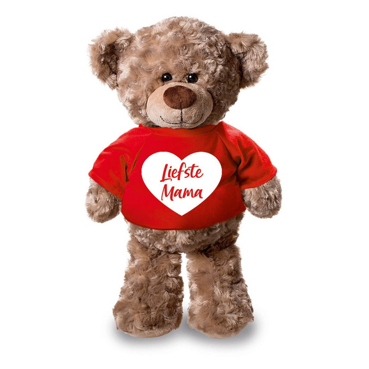 Bellatio Decorations Pluche Teddybeer/ knuffelbeer met Liefste Mama wit hartje t-shirt - 24 cm - cadeau - Vaderdag / verjaardag