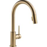 Delta Trinsic Gold keukenkraan, keukenkranen met pull-down sproeier, gootsteenkraan met magnetische docking sproeikop, champagnebrons 9159-CZ-DST