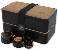 Umami Lunchbox, alles omvat: 4 houten bestek & 1 sauspop (schroefbaar), Premium Edition "Noten", Japanse Bento, 2 etages, magnetron & vaatwasser, geen kettingen, BPA-vrij