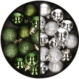 Merkloos / Sans marque Kerstballen 34x st - 3 cm - groen en zilver - kunststof