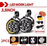 Lampes de travail LED - Éclairage supplémentaire tout-terrain - 8,9 cm - 7 LED - Fonction stroboscopique - Faisceau lumineux combiné - Protection IP68