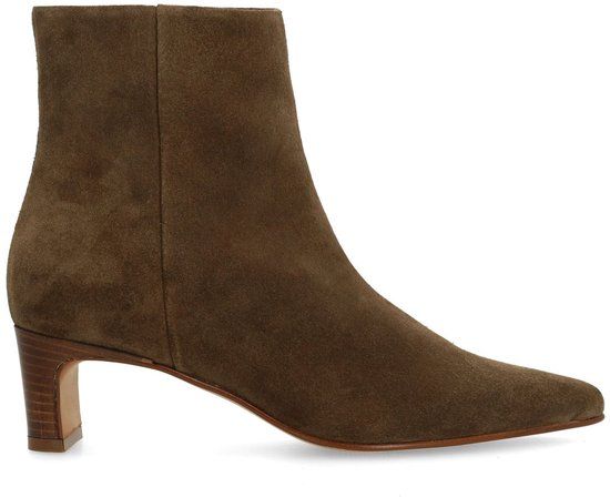Manfield Taupe Suède Enkellaarsjes met Hak - Maat 41
