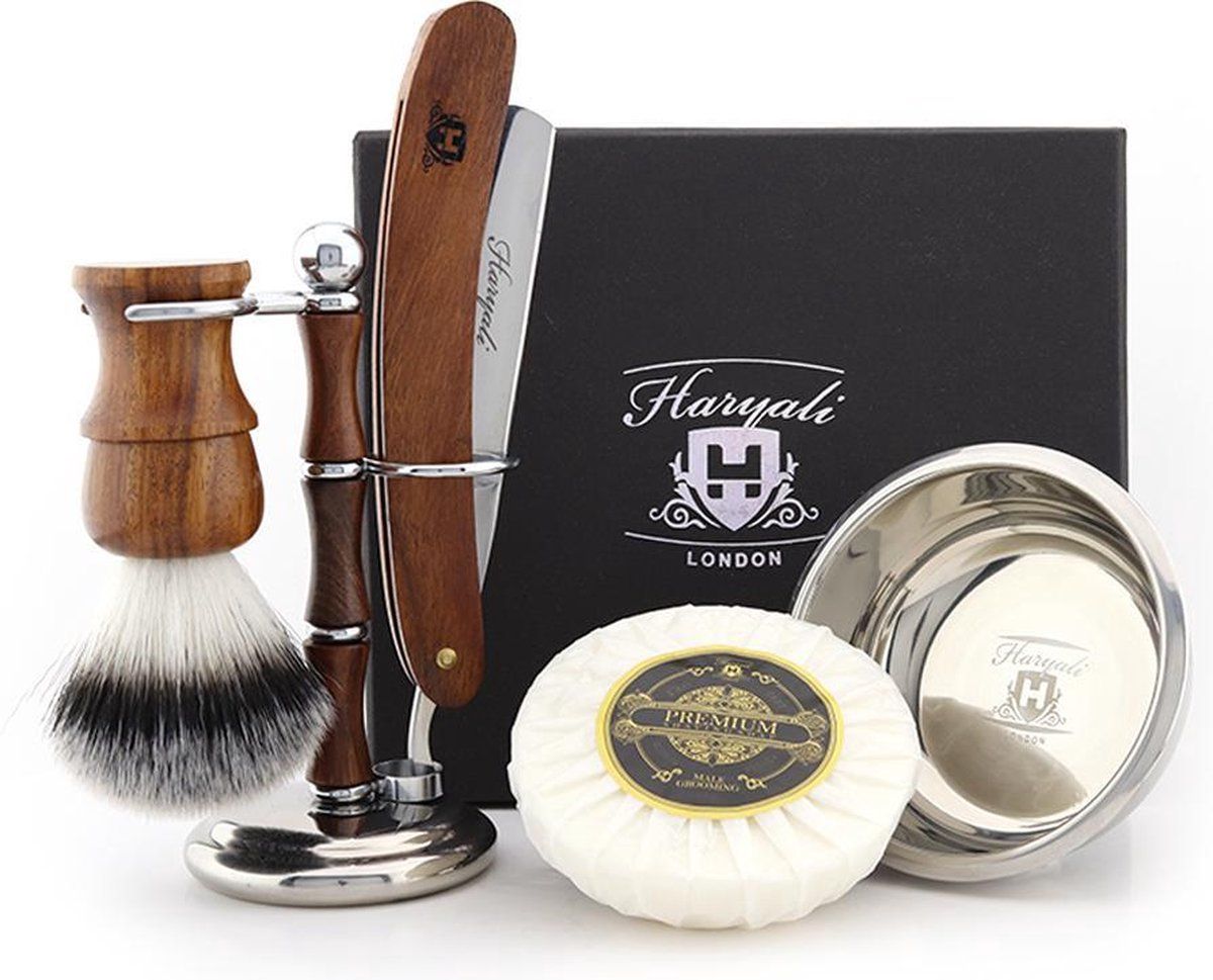 Haryali London Compleet Shaving Set In Hout & Metaal. Cadeau voor Hem (Wooden Shaving Set) - 5056174612506