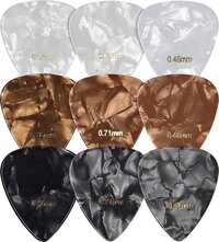 kwmobile Gitaar Plectrums - 9 stuks - Verschillende Diktes - Zwart + Wit + Goud