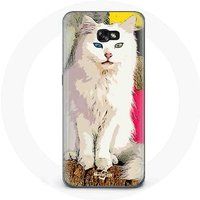 Maniacase Hoesje voor Samsung Galaxy A5 2016 Turkse Van Kat Wit met blauwe en gele ogen