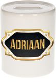 Bellatio Decorations Shoppartners Bv Spaarpot met voornaam Adriaan - wit - met goud/zwart embleem - 8 x 9 cm - keramiek