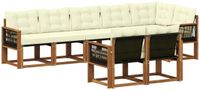 vidaXL - Hoek loungeset - 8 zitplekken - Natuurlijk en crème - Acacia hout