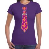 Bellatio Decorations Verkleed shirt dames - 70s stropdas - paars - jaren 70 - foute party - carnaval XL