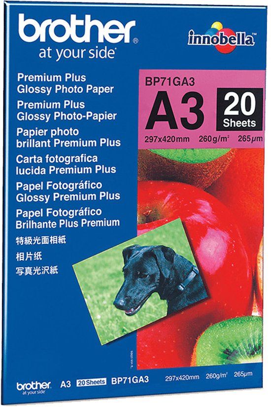 Brother BP71GA3 Photo Paper - A3 - Glossy - 20 Sheets - Blue/Red
