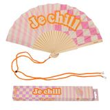 Fisura Originele waaier met opschrift "Je Chill", moderne en kleurrijke houten waaiers, roze handventilator, inclusief hanger, grappig cadeau-idee, 42,5 x 23 cm