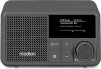 MEDION Mini Radio, DAB+/FM, Bluetooth, 2W RMS, résistant aux éclaboussures (IPX1), 6,5 heures d'autonomie de la pile, gris
