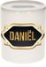Bellatio Decorations Shoppartners Bv Spaarpot met voornaam Daniel - wit - met goud/zwart embleem - 8 x 9 cm - keramiek - met afsluitdop - cadeau verjaardag