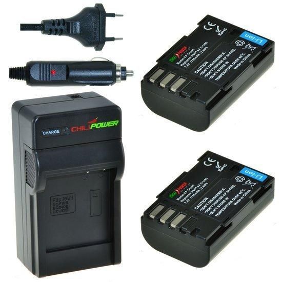 ChiliPower 2 x D-Li90 accu's voor Pentax - inclusief oplader en autolader