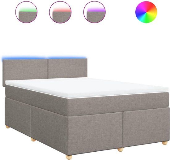 vidaXL Boxspring met matras stof taupe 140x200 cm