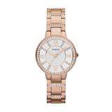 Virginia Fossil Virginia horloge voor dames, Quartz uurwerk met drie handen en een band van roestvrij staal, Roségoudkleur en wit met glitter, 30 mm