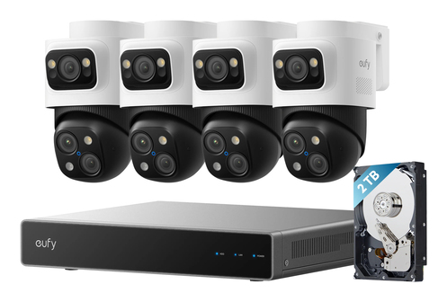 Eufy PoE NVR Security System S4 Max - 16 MP Triple Lens Bullet-PTZ Cam - 360° PTZ - 8x Zoom - 2TB HD