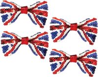 Merkloos / Sans marque Union Jack 4x stuks union Jack vlag kleuren Engelse pailletten vlinder strik