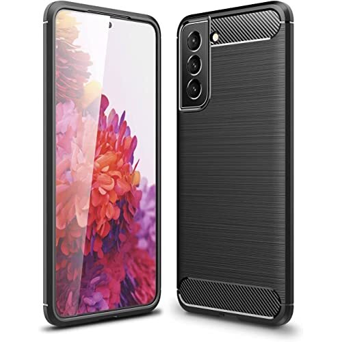 Famz Beschermhoesje van siliconen voor Samsung Galaxy S22, hoge bescherming en inzetstukken van koolstofvezel, zwart