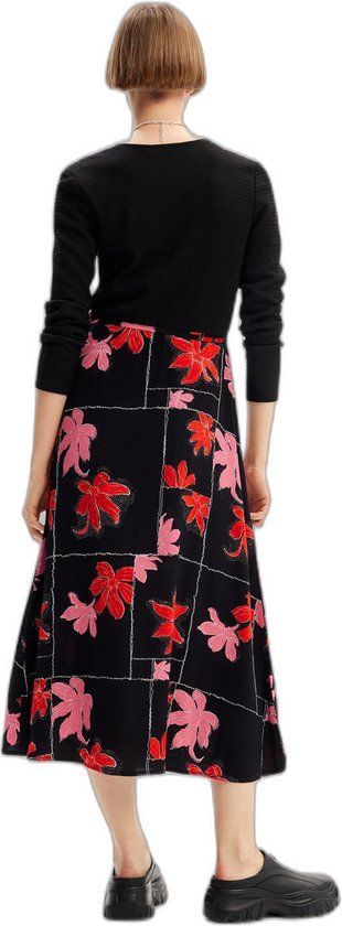 Desigual Gebloemde Jurk Met Lange Mouwen - Zwart - Maat XL - Vrouwen