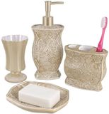 Victoria Badensemble, 4-delige badkameraccessoireset, Victoria Collection badcadeauset met zeepdispenser, tandenborstelhouder, beker en zeepbakje van Creative Scents