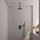 Brauer Black Edition Thermostatische Regendoucheset Inbouw - Hoofddouche 20 cm - 3 Weg - Handdouche Staaf - Doucheslang - Wandaansluitbocht - Mat Zwart