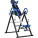 Table d'inversion pliable pour musculation, ceinture de sécurité ajustable, angle réglable sur 3 niveaux, 79x114x153 cm, bleu et noir