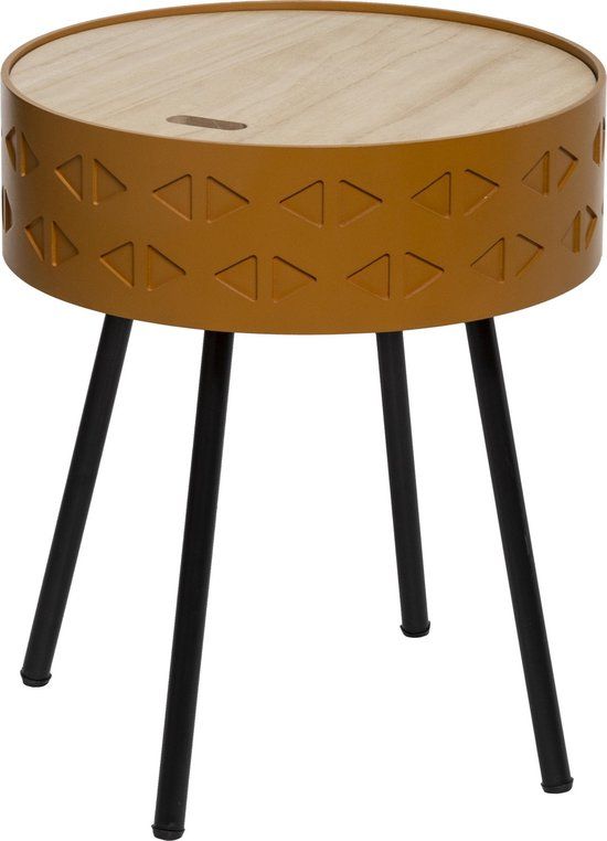 Atmosphera Scandinavische bijzettafel mosterd met opbergruimte - Dia 38.5 cm
