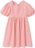 Vertbaudet Robe fille Vichy boutons dos corail