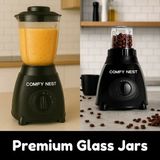 Comfy Nest Blender – 800W – 1,5 Liter Glazen Kan – Koffiemolen en Hakmolen – 5 Snelheden en Pulse – Zwart