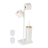 Merkloos Relaxdays Wc-rolhouder staand - wc borstel en houder - reserverolhouder - rvs - wit