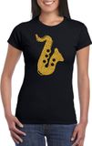 Bellatio Decorations Shoppartners Bv Gouden saxofoon / muziek t-shirt / kleding - zwart - voor dames - muziek shirts / muziek liefhebber / jazz / saxofonisten outfit XS