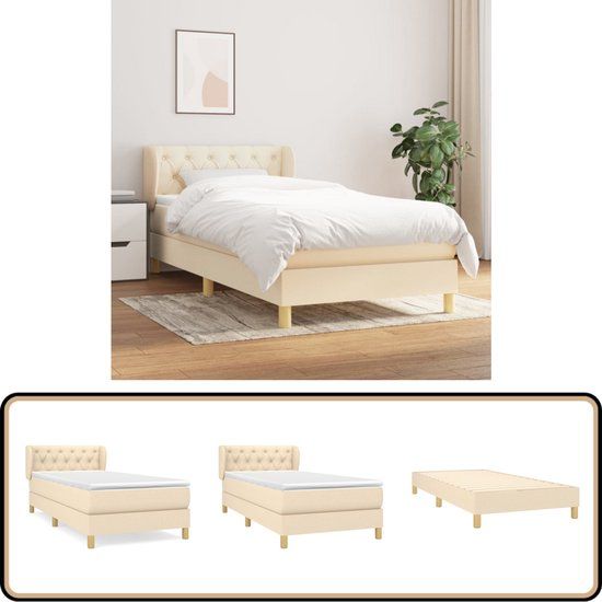 vidaXL Boxspring met matras stof crèmekleurig 80x200 cm