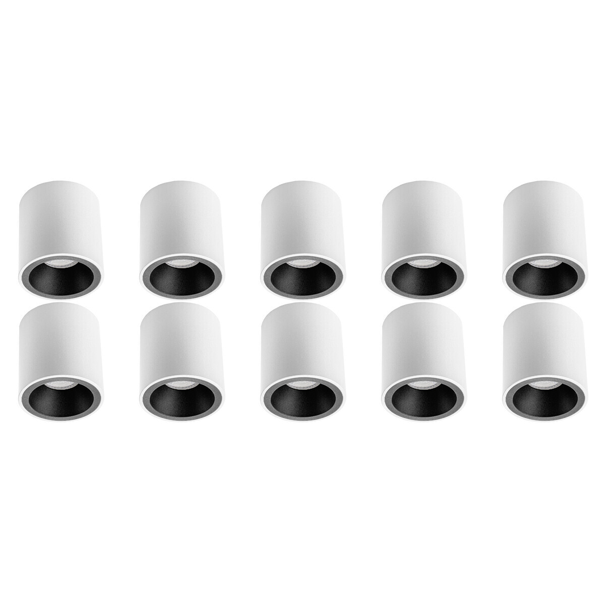 BES LED Opbouwspot 10 Pack - Pragmi Cliron Pro - GU10 Fitting - Opbouw Rond - Mat Wit/Zwart - Aluminium - Verdiept - Ã˜90mm