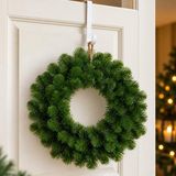 Kunststof kerstkrans - D45 cm - groen - incl. deurhanger wit - deurkrans