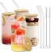 Verre à cocktail sans marque avec couvercle et paille - 4 pièces - 500 ml - bambou