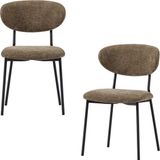 WOOOD Kjeld Eetkamerstoelen - Chenille Stof - Groen - Set van 2