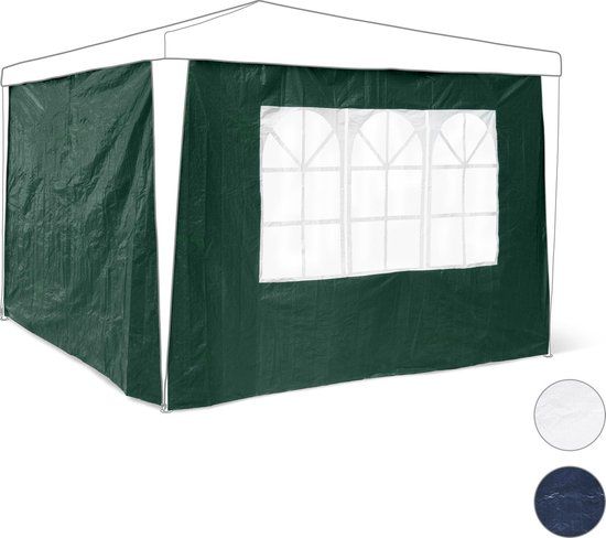 Relaxdays Partytent Zijwand - 2 Stuks - 3x3 Feesttent - Met Raam - Blauw