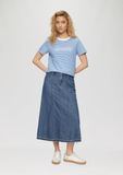 s.Oliver - Uitlopende denim midirok met gerafelde zoom