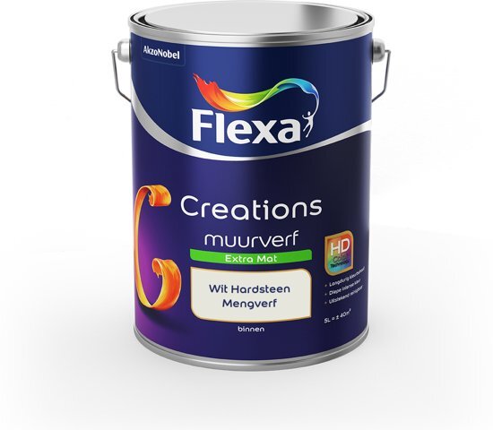 FLEXA Creations Muurverf - Extra Mat - Mengkleuren Collectie - Wit Hardsteen - 5 liter