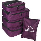 5 stuks verpakking kubussen set grote reisbagage organizer 4 kubussen 1 waszak zak, paars, L