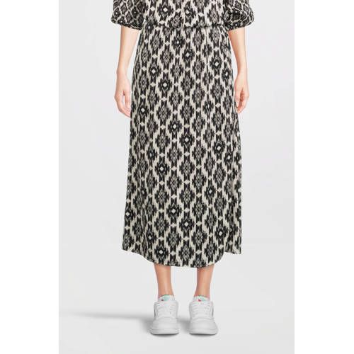 Poools midi rok met all over print zwart/crème