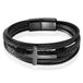 Mendes Jewelry Roestvrijstalen en Echt Lederen Heren Armband met Groot Kruis in Zwart - 23cm