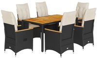 vidaXL 7-delige Tuinset met kussens, zwart, van polyrotan