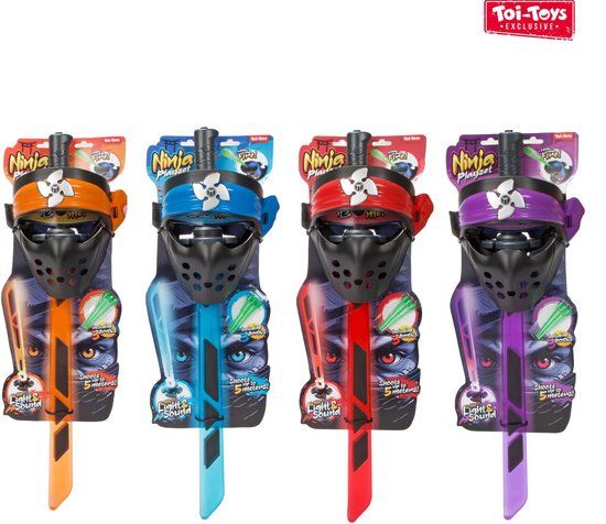 Toi-Toys Ninja lichtzwaard en masker speelgoed met licht en geluid 4 assorti